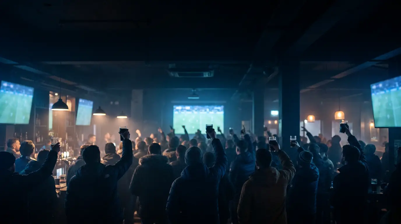 Volle Bar bei einem Fußballabend
